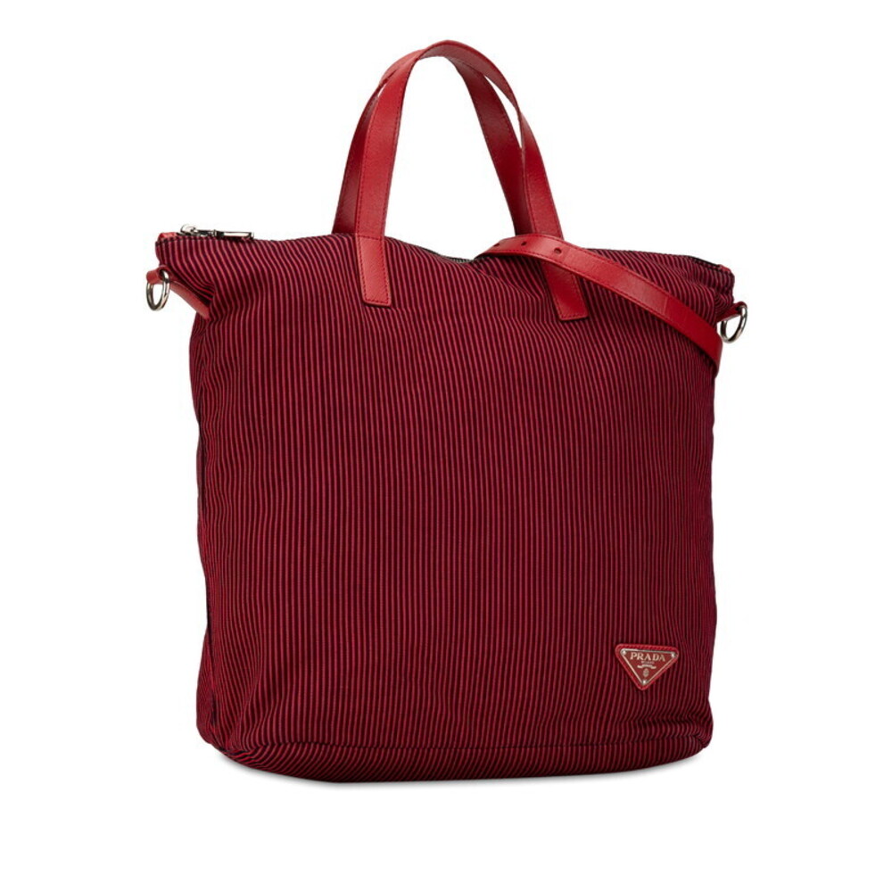 Prada Triangular Logo Striped Handbag Shoulder Ba… - image 3